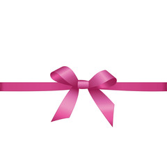 Vector Shiny Pink Satin Gift Bow and Ribbon  Isolated on White Background