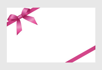 Gift Card With Pink Ribbon And A Bow on white background.  Gift Voucher Template.  Vector image.