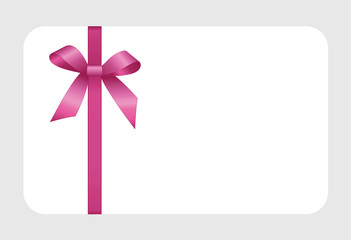 Gift Card With Pink Ribbon And A Bow on white background.  Gift Voucher Template.  Vector image.