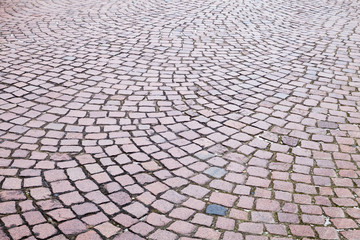 Granite cobblestone road pavement