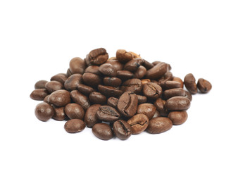Pile of roasted coffee beans isolated