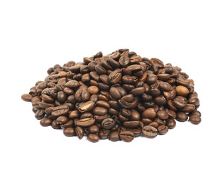Pile of roasted coffee beans isolated