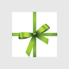 Vector White Square Gift Box with Shiny Green Satin Bow