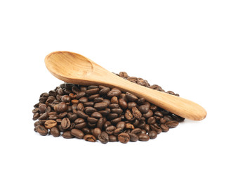 Pile of roasted coffee beans isolated