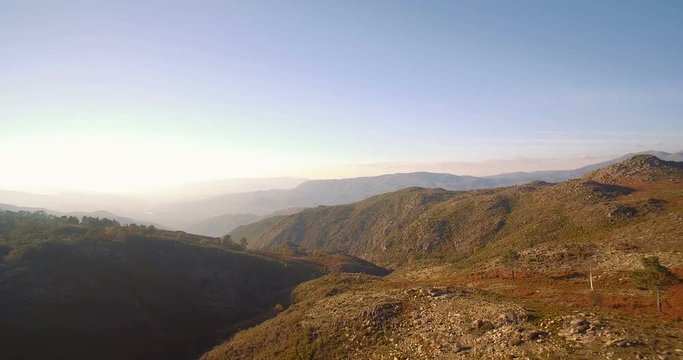 Aerial, Flying In The Mountainous Landscape Of Parque Nacional Peneda-Geres, Portugal - Graded and stabilized version