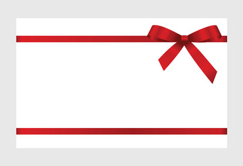 Gift Card With Red Ribbon And A Bow on white background.  Gift Voucher Template.  Vector image.