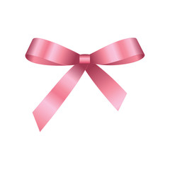 Vector Shiny Pink Satin Gift Bow Close up Isolated on White Background