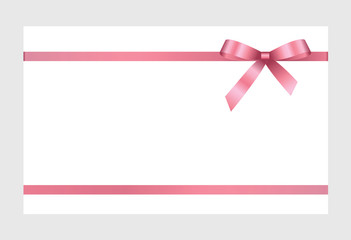 Gift Card With Pink Ribbon And A Bow on white background.  Gift Voucher Template.  Vector image.