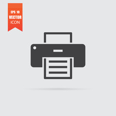 Printer icon in flat style isolated on grey background.
