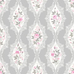 seamless floral pattern with lace and roses - 137644499