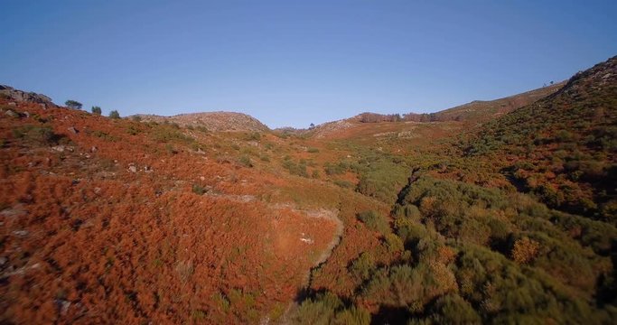 Aerial, Flying In The Mountainous Landscape Of Parque Nacional Peneda-Geres, Portugal - Graded and stabilized version
