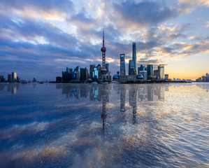 Shanghai skyline,landmarks of Shanghai with Huangpu river in China.