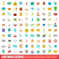 100 mail icons set, cartoon style