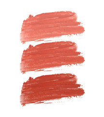 Collection of smudged lipsticks isolated on white