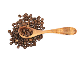 Pile of roasted coffee beans isolated