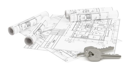 Construction plan for house building and keys