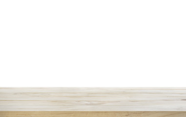 Wood table top on white background.For create product display or design key visual layout/clipping...
