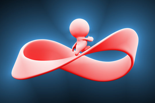 3d pink person running along a mobius strip