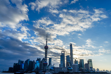 Fototapeta premium landmarks of Shanghai with Huangpu river in China.