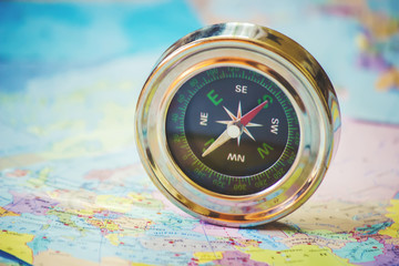 compass on map background travel. pointer. selective focus.  