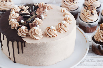 Chocolate Cake with Fudge Drizzled Icing and Curls