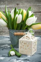 tulips and a gift package