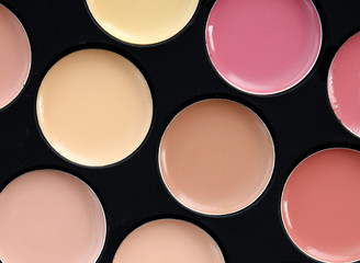 Make up colors palette, lipstick collection.