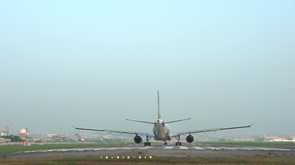 4K Jet Airplane Prepares For Take Off From The National Airport. A Commercial Passenger Aircraft Start Up On Runway. Plane fly by day time-Dan