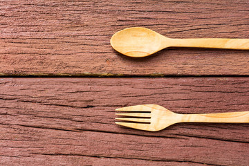 Spoon fork wood on table