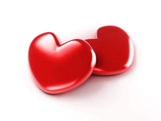 Red hearts isolated on white background.