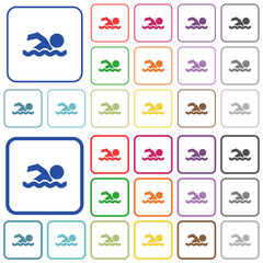 Fototapeta na wymiar Swimming man outlined flat color icons