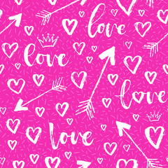 Vector fashion seamless pattern with hearts on Happy Valentines Day. Doodle style