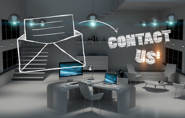 Contact us concept in office 3D rendering