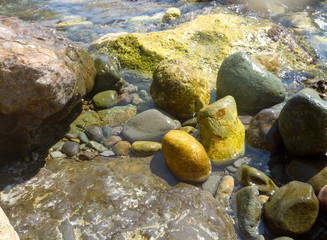Sea stones in water at the shore