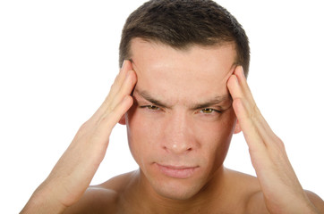 Fototapeta premium Stress and headache. Young guy