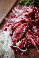 Fresh raw beef strips 