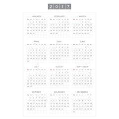 Calendar for 2017 Year. Week starts monday. Vector template for business graphics.