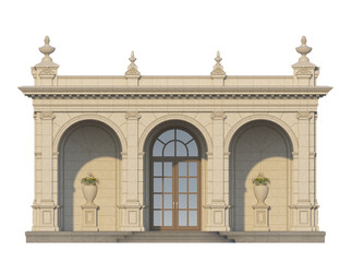 arcade with ionic pilasters in classic style. 3d render