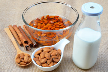 Soak the almonds in a bowl to make almond milk.
