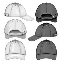 Black and white variants of baseball caps