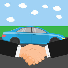 Car dealer and client shaking hands