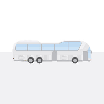 Big white tour bus on light background. Flat vector illustration EPS 10.