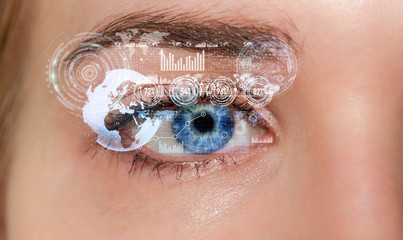 Close-up of woman digital eye 3D rendering