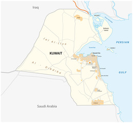 Detailed vector road map of the state Kuwait