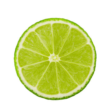 A fresh slice of lime. Circle. Fruits isolated on a white background. With clipping path.