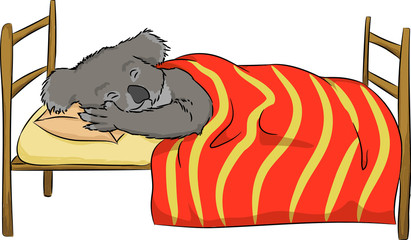 Sleeping koala under blanket on the bed © Юлия Гришина
