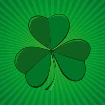 Clover on green retro background. Shamrock, trifoliate clover - symbol of Ireland. Symbol of the celebration of St. Patrick's Day. Vector illustration