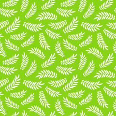 Seamless pattern with sketch leaves. Vector green nature background. Doodle drawing.