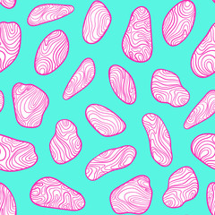 Seamless pattern with sketch stones. Vector cartoon and boho background in pop art style. Doodle drawing.