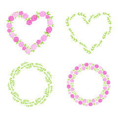 Handdrawn border, wreath, garland set with flower for Women's Day and wedding greeting cards, posters. Vector icon.